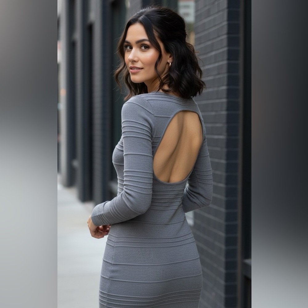 Bodycon gray long sleeve dress